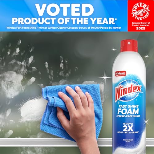 Windex Fast Shine Foam Glass Cleaner 6 Pack - Streak-Free, No-Drip, Multi-Surface Spray