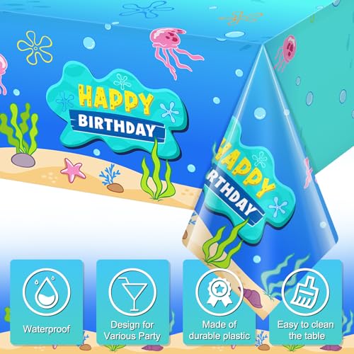 3 Pcs Blue Ocean Birthday Tablecloths - 108x54" Under The Sea Party Decor