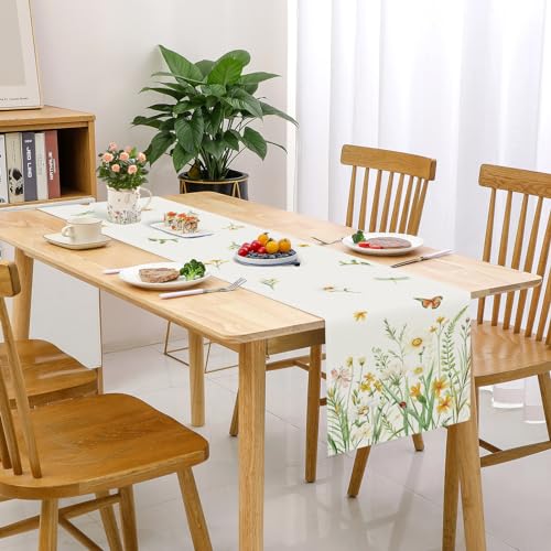Bonhause Spring Floral Table Runner 13x72 Inch - Yellow & White