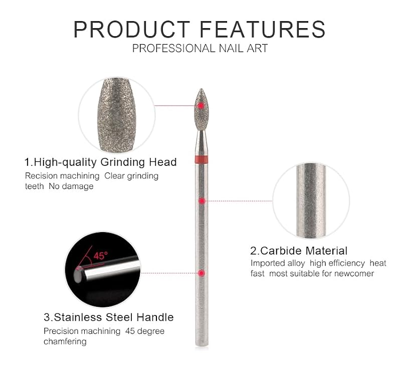 Rolabling Flame Diamond Nail Drill Bit - 3/32" Fine Grit Tungsten Steel Gel Remover