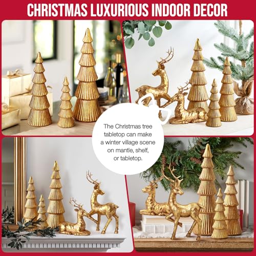 Reindeer Christmas Decoration and Mini Trees Set - Rose Gold Holiday Tabletop Decor