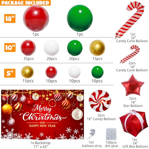 Christmas Balloon Arch Kit with Backdrop and Decorations, 163PCS Party Supplies