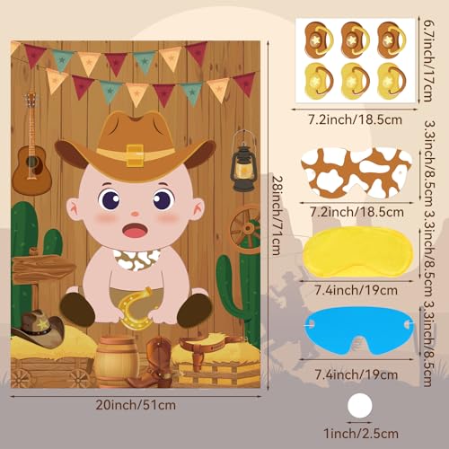 Pin the Pacifier Cowboy Baby Shower Game Set with Stickers