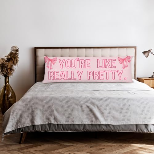 Pretty Pink Bow 20x54 Body Pillow Cover - Soft Flannel Coquette Bedding