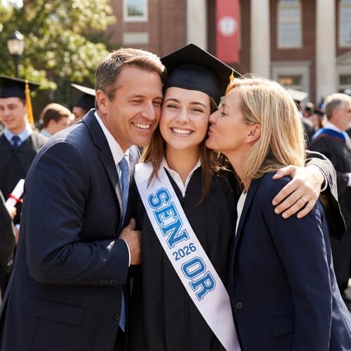 2026 Senior Sash - White Satin with Blue Glitter Letters