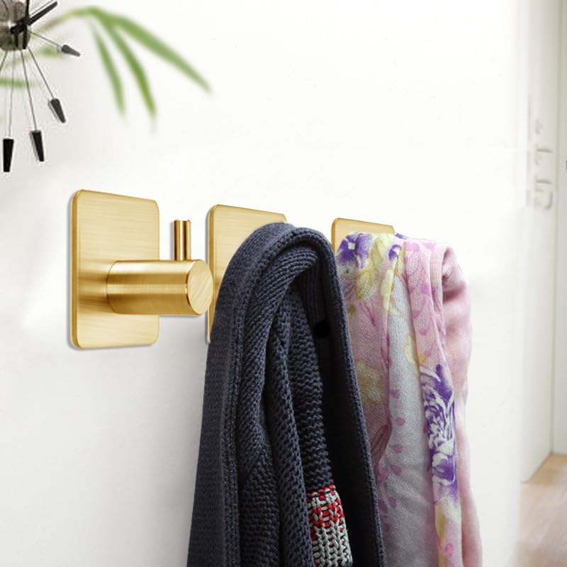 Fotosnow Gold Adhesive Hooks - 15LB Heavy Duty Wall Hooks, 4 Pack