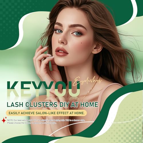 KEYYOU Lash Clusters 96 Pcs D Curl 18mm DIY Wispy Individual Eyelash Extensions