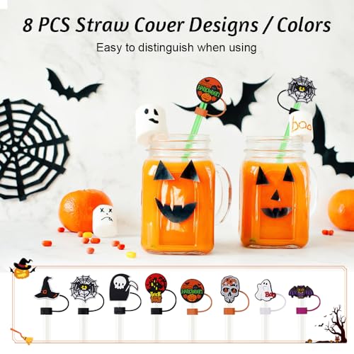 8PCS Halloween Silicone Straw Covers for Stanley Tumblers 10mm