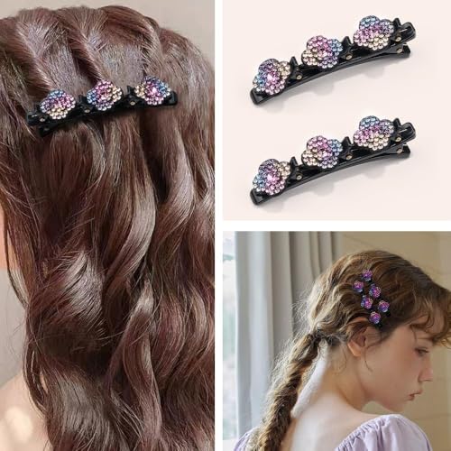 Crystal Flower Hair Clips Set, Rhinestone Metal Barrettes, 4 Pieces