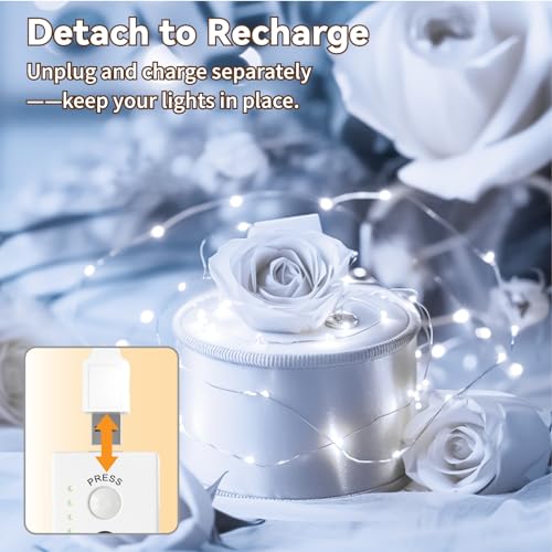 Rechargeable Fairy Lights with Timer & 8 Modes - 16FT 50LED String Lights for Indoor Decor