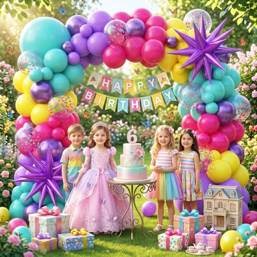 KARLURE Hot Pink Purple Teal Yellow Balloon Arch Kit Garland