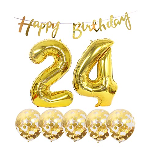 Gold 24th Birthday Decoration Kit with Banner & Balloons