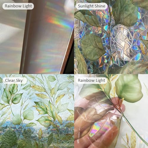 3D Rainbow Stained Glass Window Film with Tools - Green Leaf, 11.02" x 78.74"