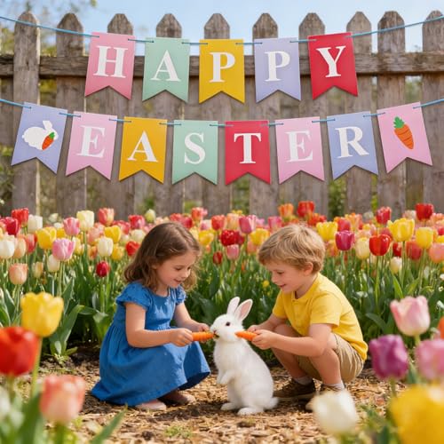 Happy Easter Banner Kit with Bunny Carrot Flags and String