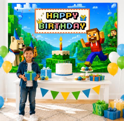 Gaming Birthday Banner for Boys - 6x4ft Happy Birthday Sign