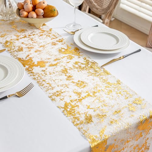 Gold Glitter Table Runner 100FT - Thin Metallic Mesh for Wedding Party Decor