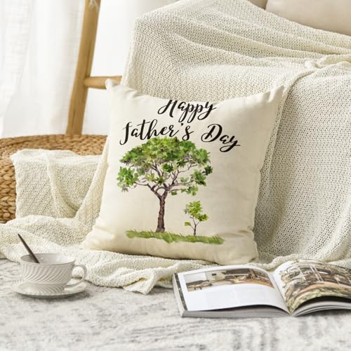 Happy Father's Day Watercolor Tree Throw Pillow Cover, 18"x18"