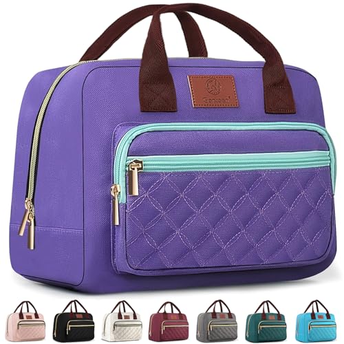 Genteen 14L Insulated Lunch Bag for Women - Leakproof Quilted Purple Tote