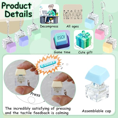 6 Pack Mix Macaron Keyboard Fidget Toys - Stress Relief Keychains