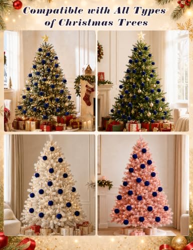 Minetom Navy Blue Christmas Ornaments Set - 15 Pcs, 3.15 Inch Velvet Decorations, Variation of Blue / 3.15 Inch
