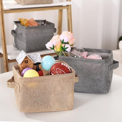 AARAINBOW Mini Canvas Storage Baskets with Handles - 3 Jute Cubes