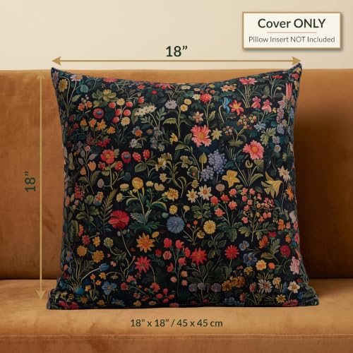 WEPTIV Dark Floral Velvet Pillow Cover, 18x18 Moody Wildflower Cushion Case