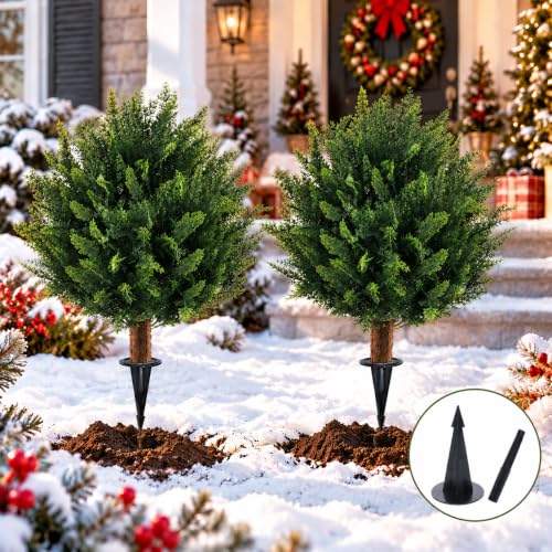 21 Inch 2-Pack Artificial Christmas Cedar Topiary - Outdoor Porch Decor (Variation: 21 Inch - 2pack)