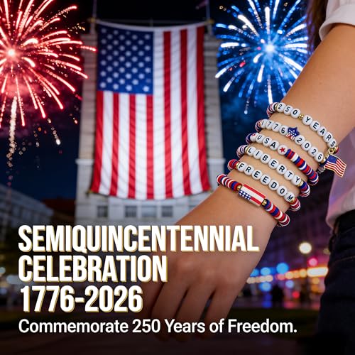 4th of July Patriotic Bracelets Set - 6 Pack in Red, White, Blue