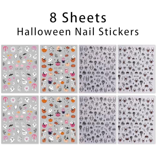 KTAABTR 8 Sheets Halloween Self-Adhesive Nail Stickers Decals