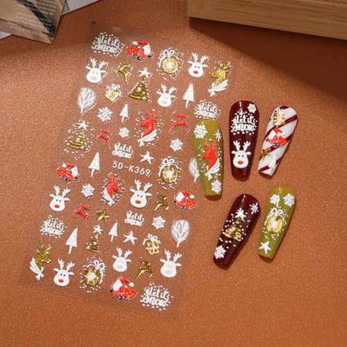 TailaiMei Christmas Nail Decals Stickers - 3 Sheets Self-Adhesive Holiday Nail Art