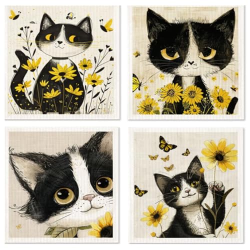 Morigins Cat Swedish Dishcloths - Biodegradable & Reusable Kitchen Towels