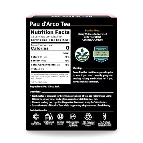 Buddha Teas Pau d'Arco Tea - Organic, Bleach-Free, 18 Bags