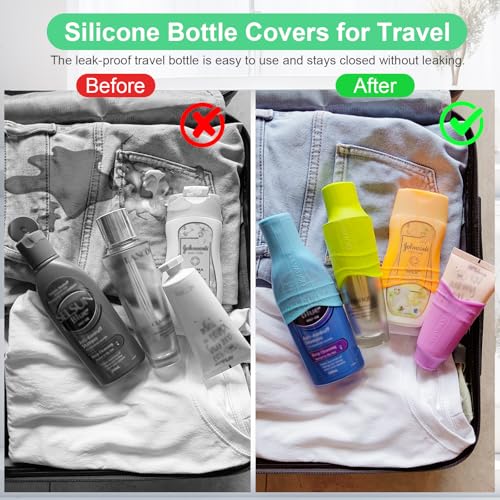 Leevanoo 8 Pcs Silicone Bottle Covers for Travel Leak-Proof Elastic Sleeves