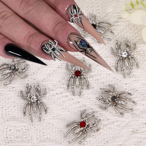 BYJKYEN Silver Spider Nail Charms 15pcs Alloy Halloween Rhinestones