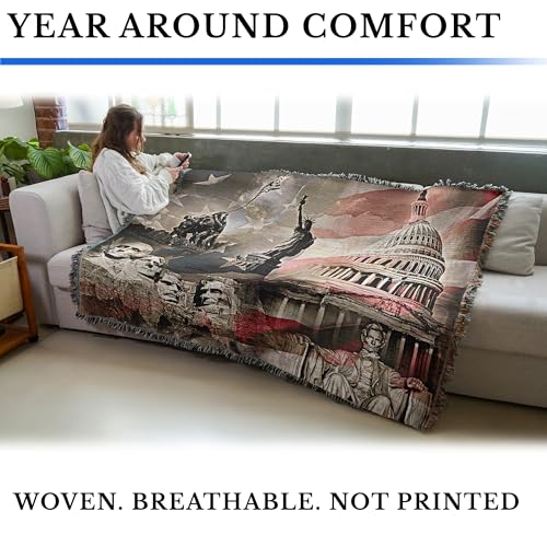 America 250 History Blanket - Woven Cotton Tapestry Throw 72x54 Gift