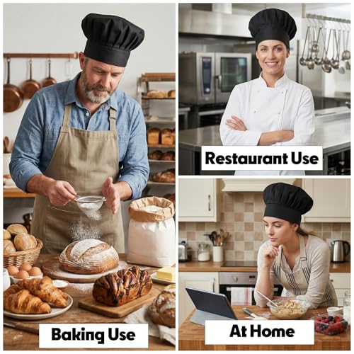 2-Pack Adjustable Black Chef Hats for Men & Women - Reusable