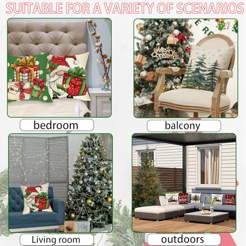 Christmas Pillow Covers Set of 4 - 18x18 Inch Santa & Snowman Decor