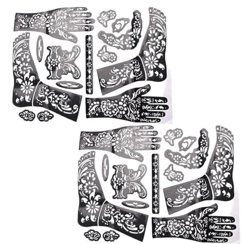 SelHeng 2Pcs Reusable Henna Tattoo Stencils Self-Adhesive Templates Kit