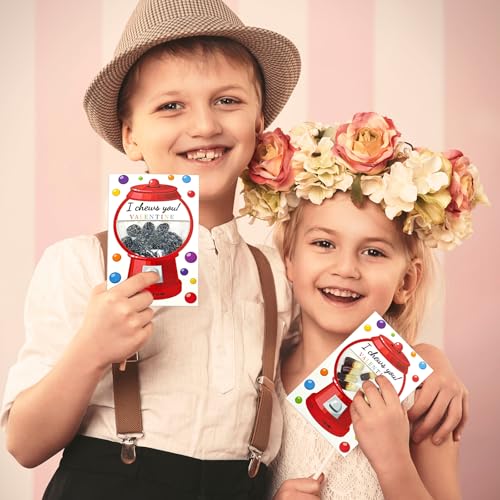 Valentine Candy Cards Set with Plastic Bags and Treat Holders - 50 Pack