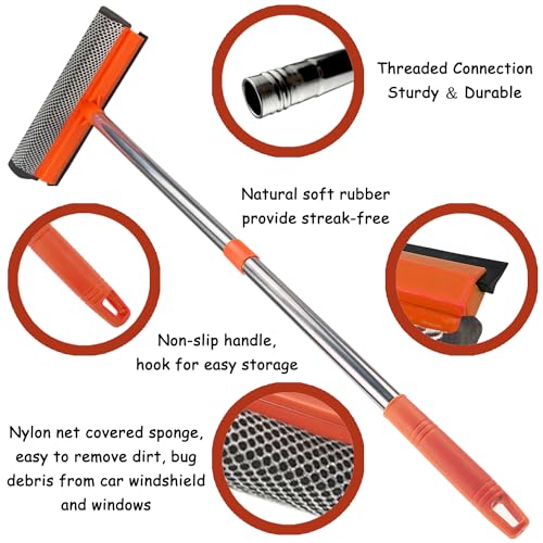 Bunliuys 2-in-1 Window Squeegee with 58'' Extension Pole - Red