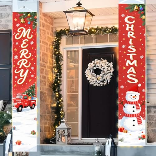 BlissYard Christmas Porch Banners 12x71 Inch Snowman Hanging Decor