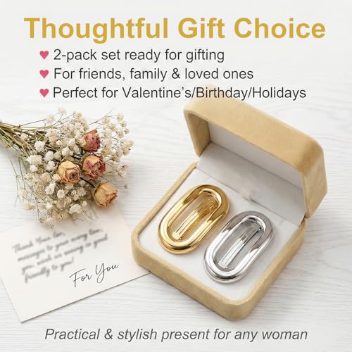 Fiysouy 2 Pcs Vintage French Hair Barrettes, Metal Gold and Silver Clips