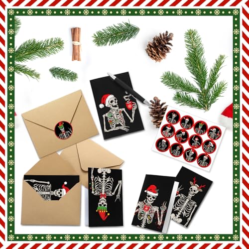 48 Pack Christmas Skeleton Greeting Cards with Envelopes & Stickers Set