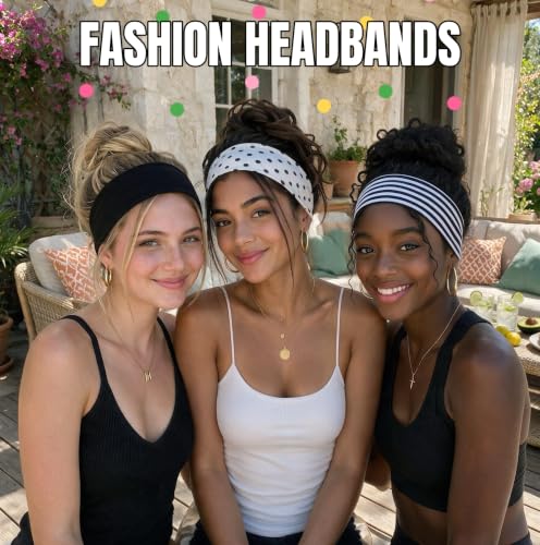 Huachi Polka Dot & Striped Headbands for Women 3-Pack Soft Non-Slip Hair Bands