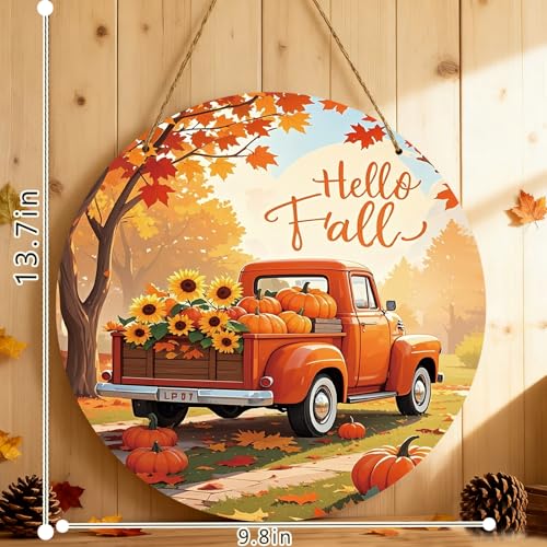 Hello Fall Wooden Hanging Sign for Front Door Autumn Home Decor