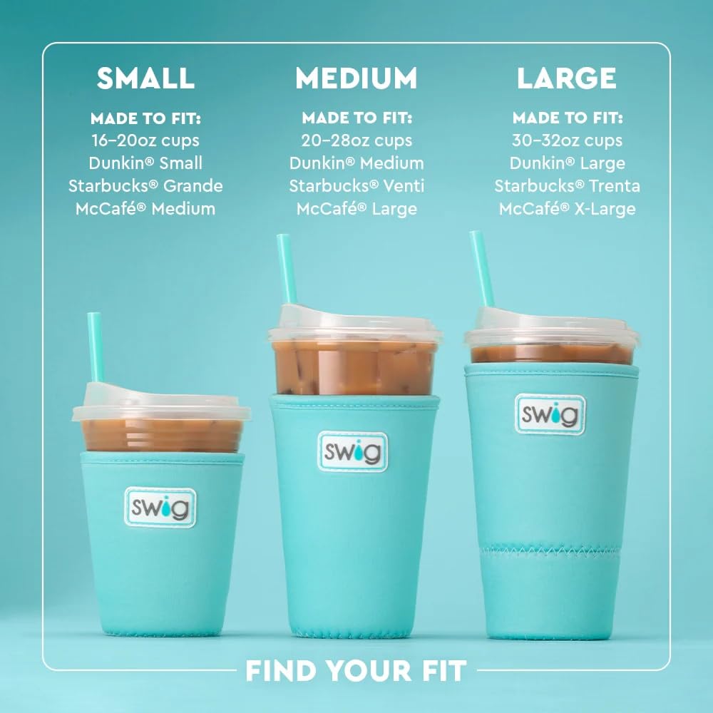 Swig Life Large Iced Cup Coolie, 30-32oz Iced Coffee Cup Insulator Sleeve with Handle, Neoprene Insulated Coolie Keeps Drinks Cold (Secret Garden)