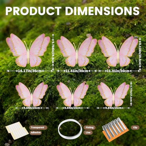 Pink 3D Butterfly Wall Decor - Gold Paper Butterflies for Baby Showers & Weddings