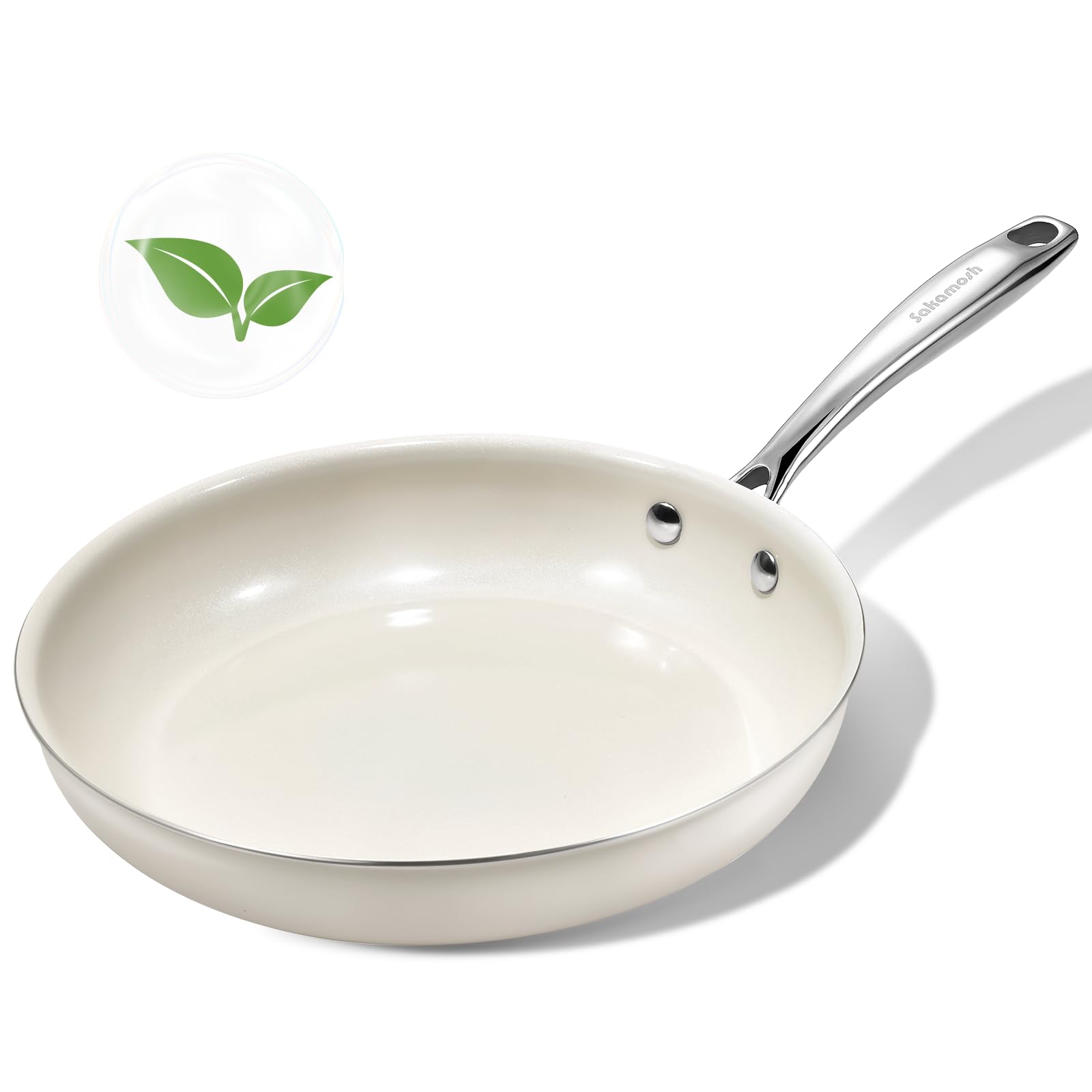 SAKAMOSH 11" Ceramic Frying Pan Nonstick, Skillet, Cooking Pan Non Toxic with Stay Cool Handle for Induction, Chef's Pan, PTFE & PFAS & PFOA Free, Dishwasher/Oven Safe, White