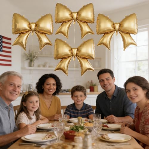 5 Pcs 38-Inch Gold Bow Foil Balloons - Coquette Party Decorations