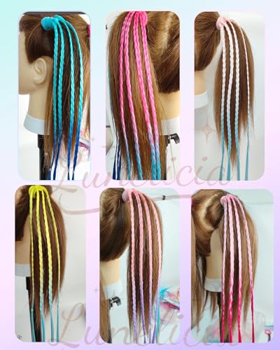 Lunelicia 16-Inch Colorful Hair Extensions 12 Pcs for Braids & Festivals
